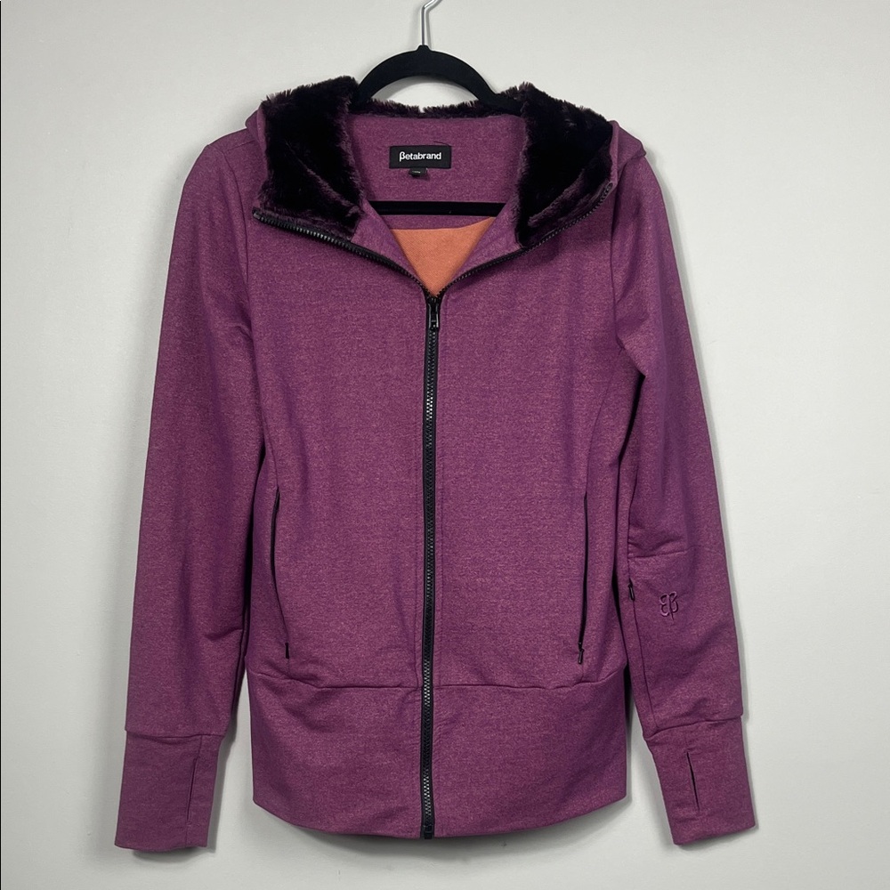 Betabrand Sound Dampening Hoodie Women S Purple Faux Fur Lined Hood Jacket